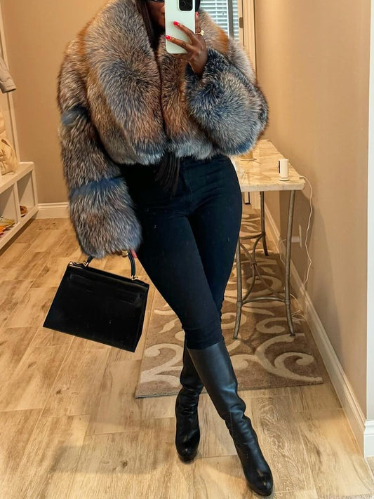 Cropped Woman Fox Fur Jacket